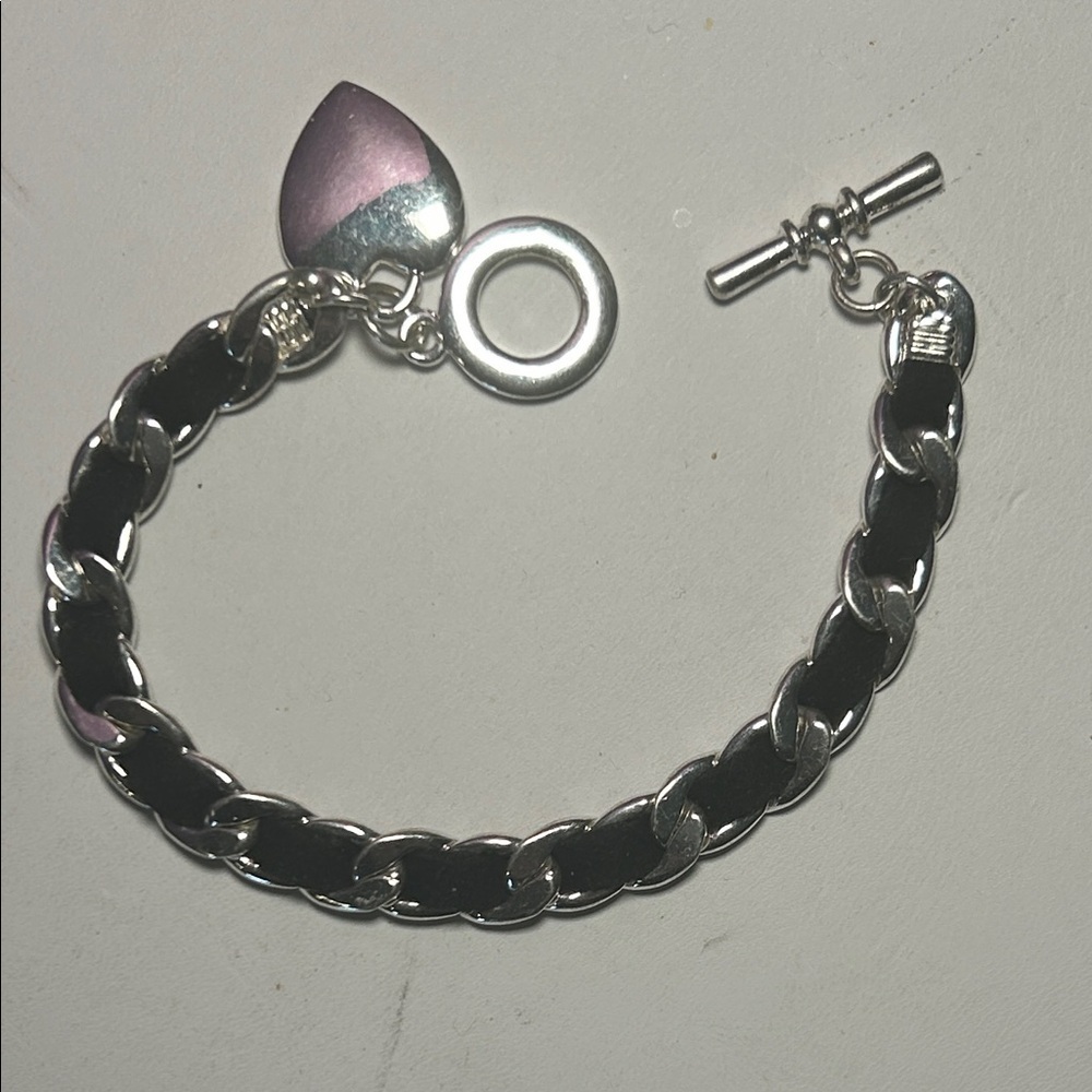 Silver Bracelet w/Black Suede Braided Through Its Links 🖤